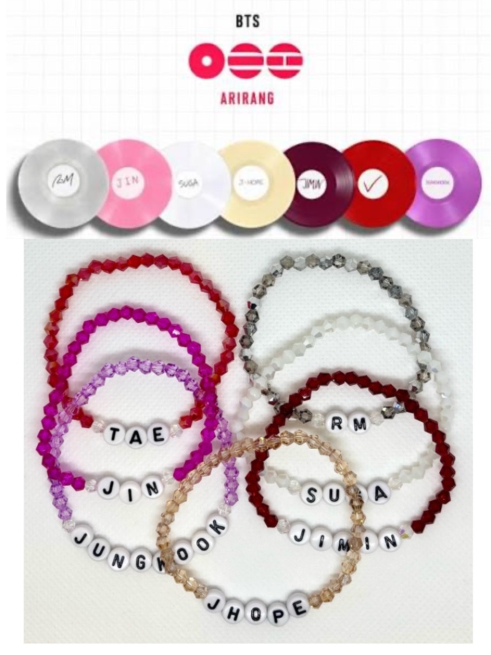 (7pcs) BTS Vinyl Color ARIRANG Album Bracelet Bundle